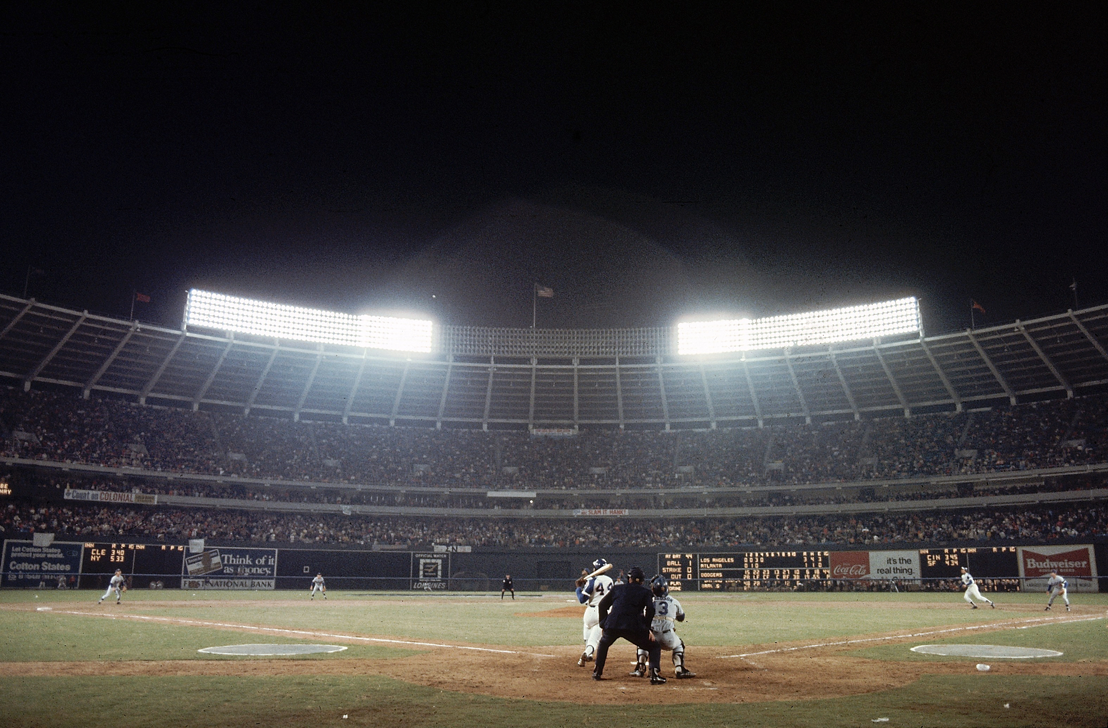 Atlanta Stadium, April 8, 1974: Hank Aaron slams his 715th home run over the fence and into history.