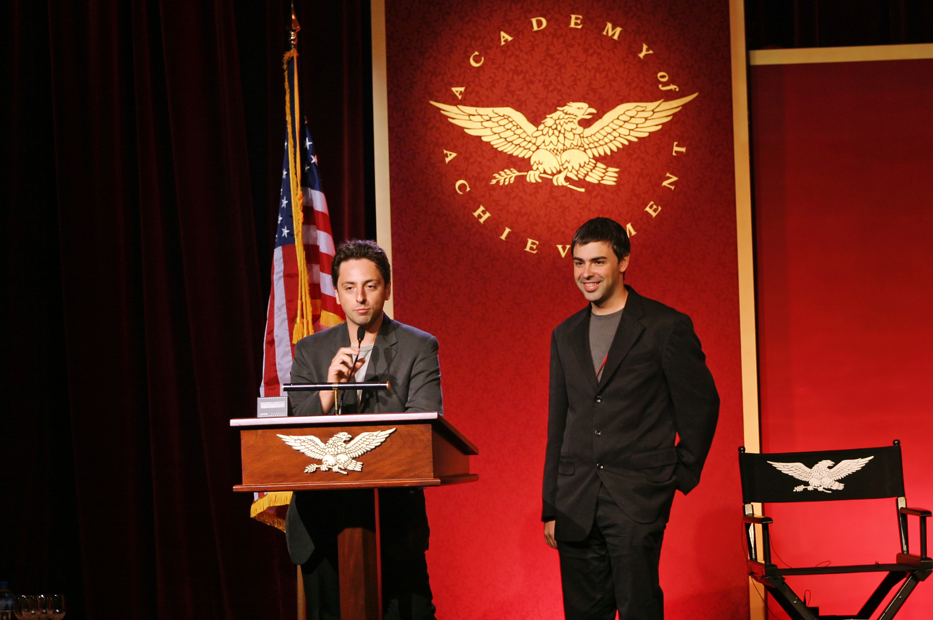 Google co-founders Sergey Brin and Larry Page, former Academy student delegates, return as 2004 Honorees.