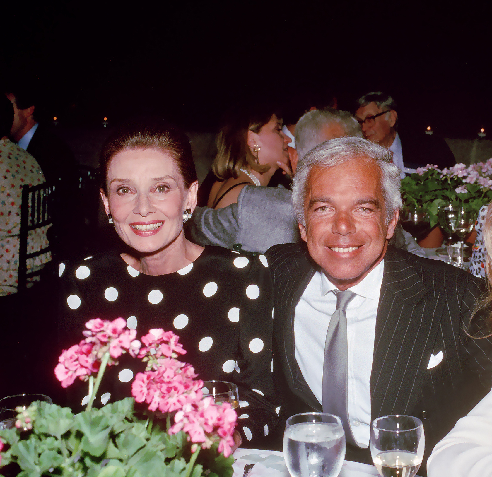 Screen legend Audrey Hepburn and fashion designer Ralph Lauren at the Academy's 1991 Summit in New York.